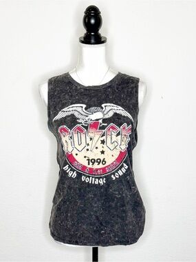 Occasion AC/DC Graphic Tank Top Acid Wash Rock Band Muscle Tee Women’s Medium